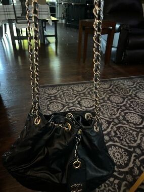 Black Shoulder Bag with Gold Chain Straps
